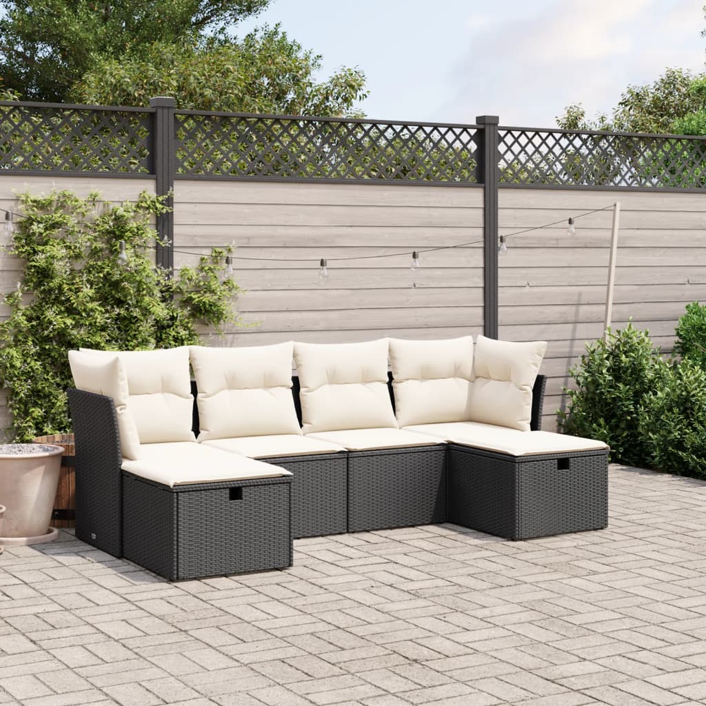 Set Divano da Giardino 6 pz con Cuscini Nero in Polyrattan 3263232