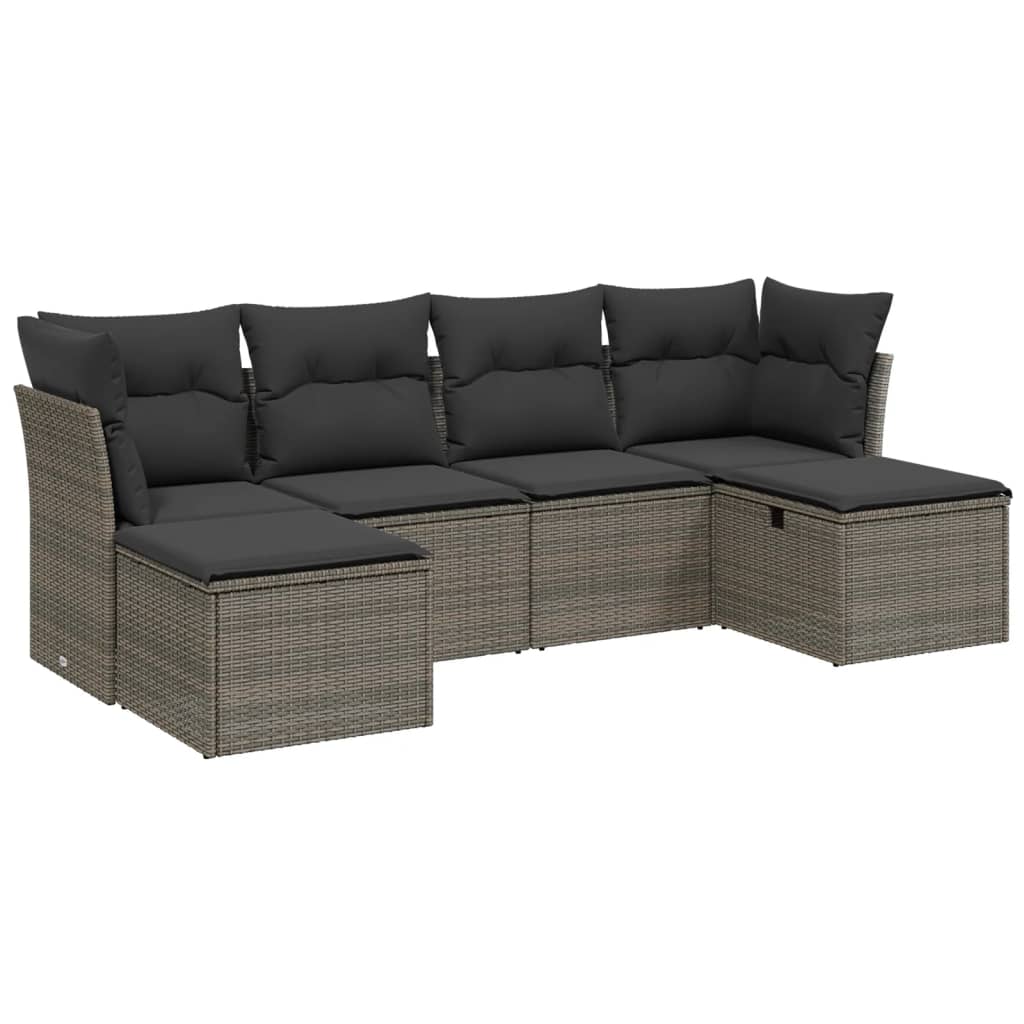 Set Divano da Giardino 6 pz con Cuscini Grigio in Polyrattan 3263236