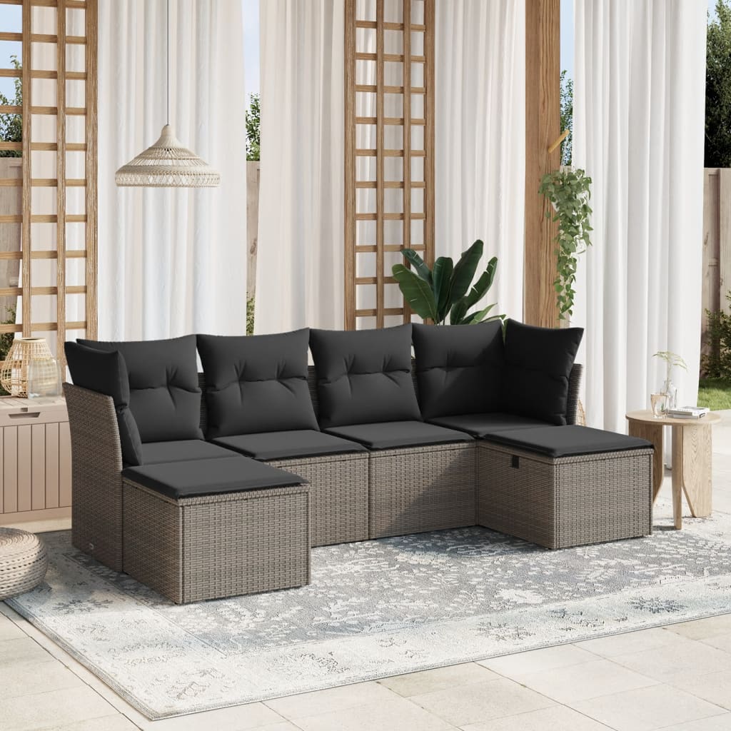 Set Divano da Giardino 6 pz con Cuscini Grigio in Polyrattan 3263236