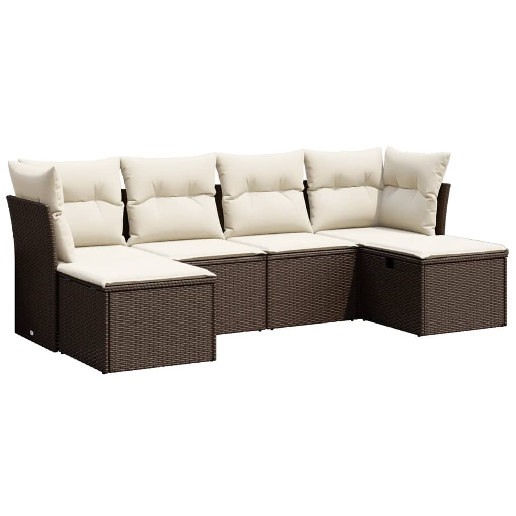 Set Divano da Giardino 6 pz con Cuscini Marrone in Polyrattan 3263239