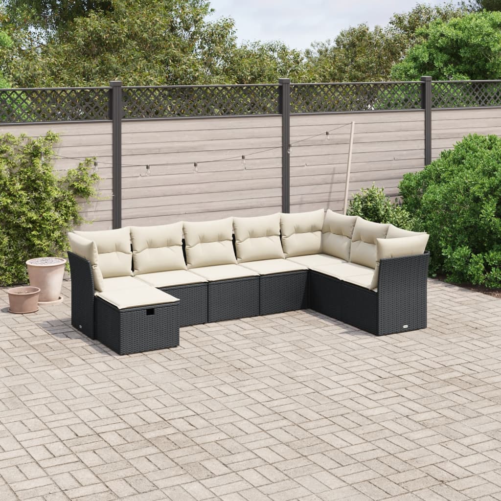 Set Divani da Giardino con Cuscini 8 pz Nero in Polyrattancod mxl 89679