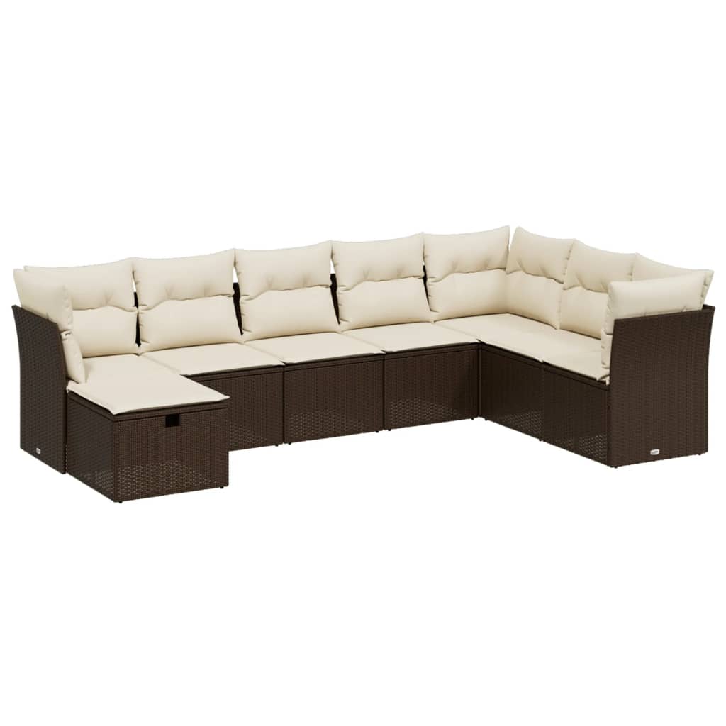 Set Divani da Giardino 8 pz con Cuscini Marrone in Polyrattan 3263279