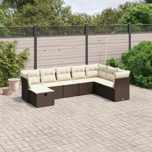 Set Divani da Giardino 8 pz con Cuscini Marrone in Polyrattan 3263279