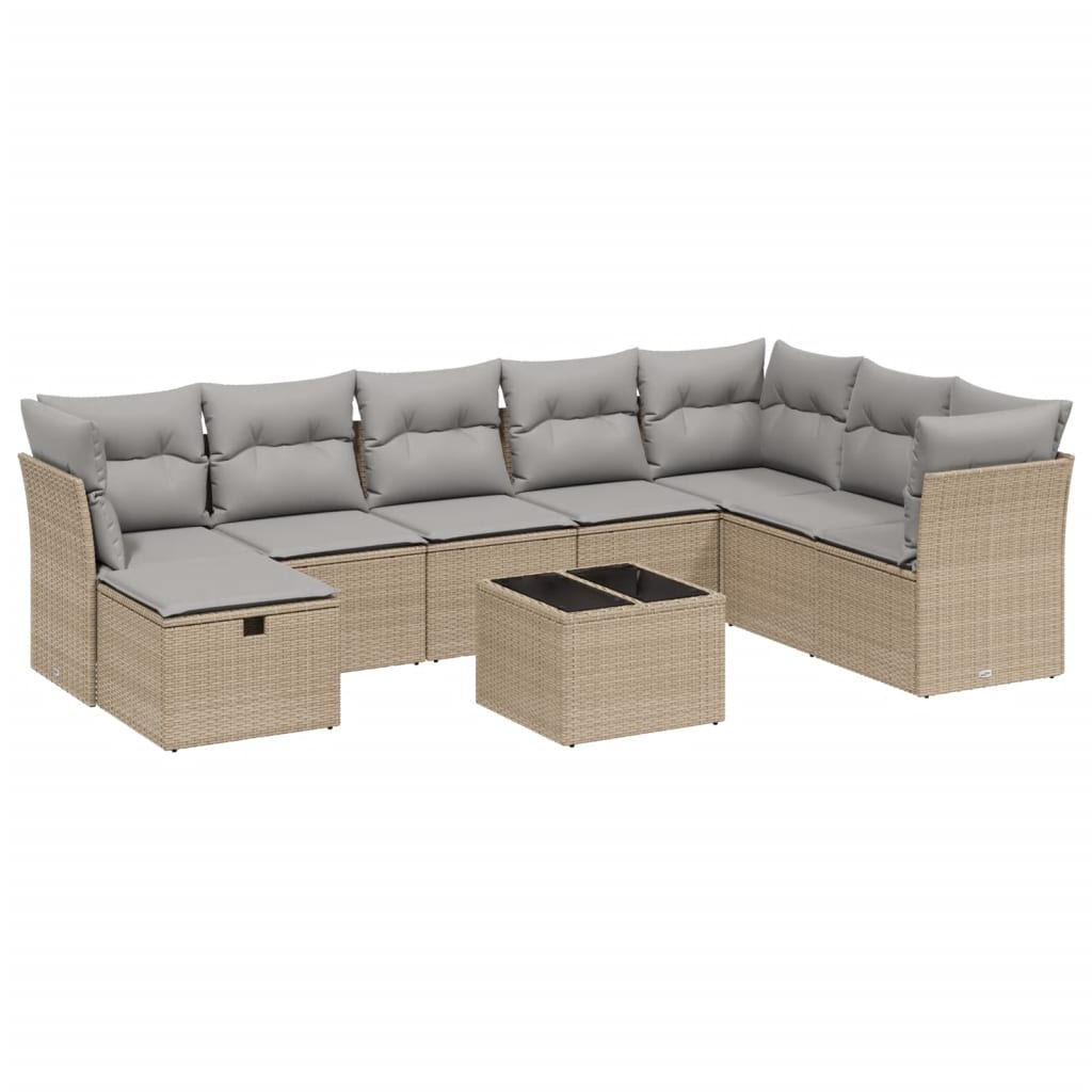 Set Divano da Giardino 9 pz con Cuscini Beige Misto Polyrattan 3263285