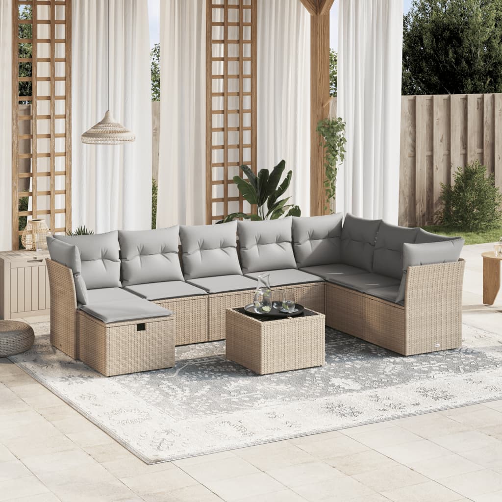 Set Divano da Giardino 9 pz con Cuscini Beige Misto Polyrattan 3263285