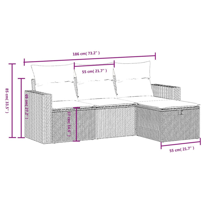 Set Divani da Giardino 4 pz con Cuscini Nero in Polyrattan 3263441