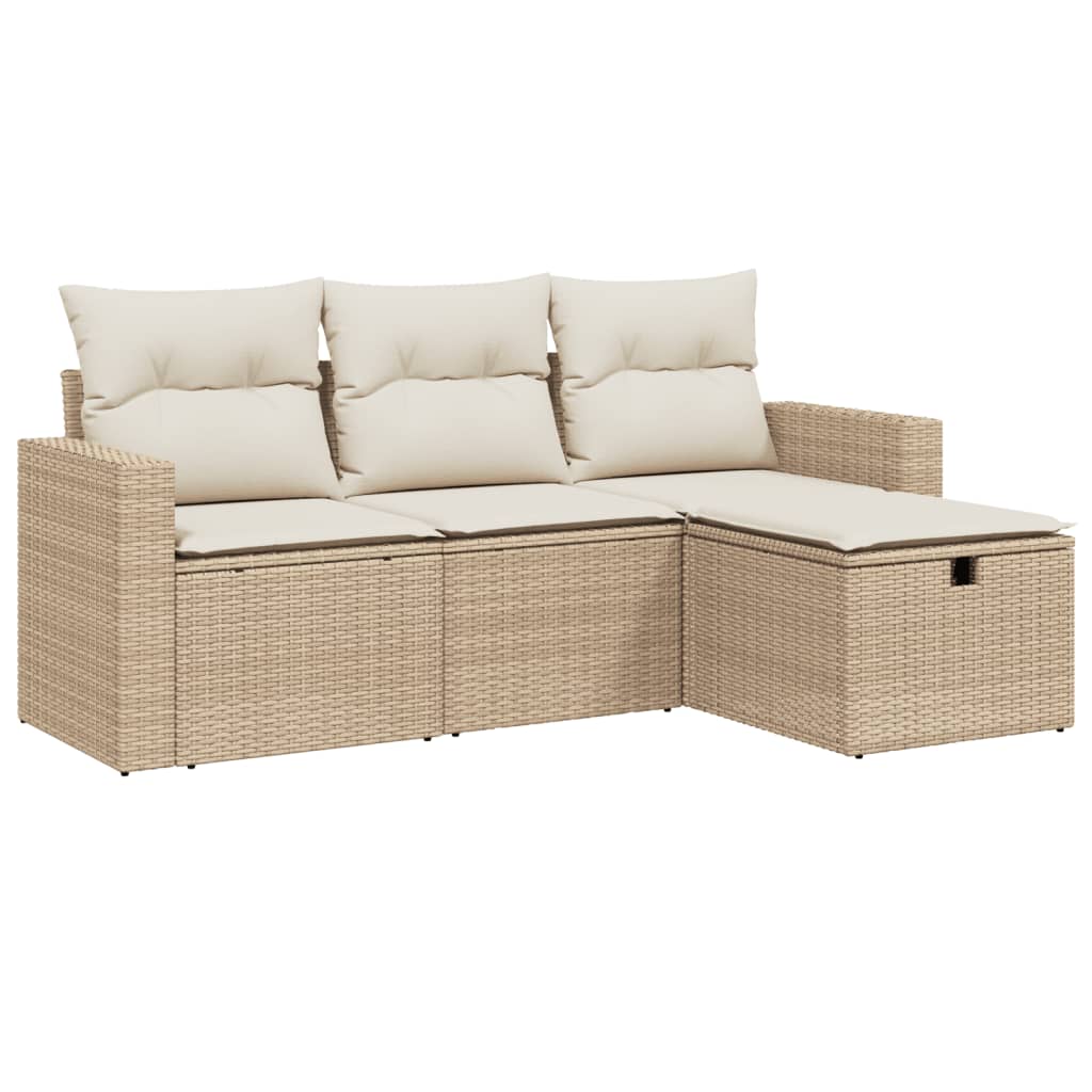 Set Divano da Giardino 4 pz con Cuscini Beige in Polyrattan 3263444