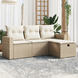 Set Divano da Giardino 4 pz con Cuscini Beige in Polyrattan 3263444