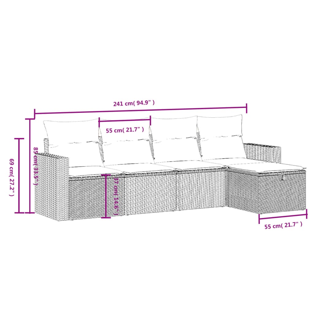 Set Divani da Giardino 5 pz con Cuscini in Polyrattan Nero 3263461