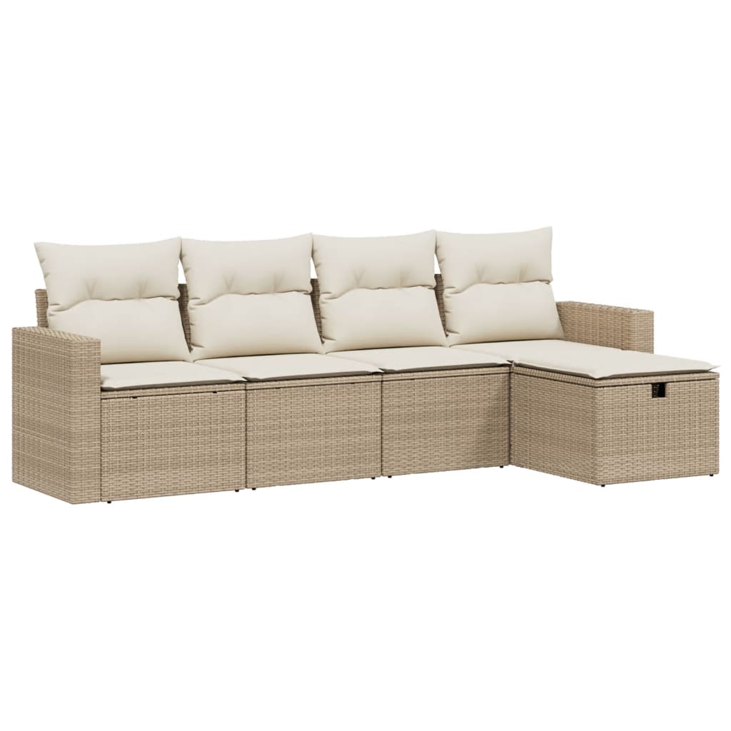 Set Divano da Giardino 5 pz con Cuscini Beige in Polyrattancod mxl 115762