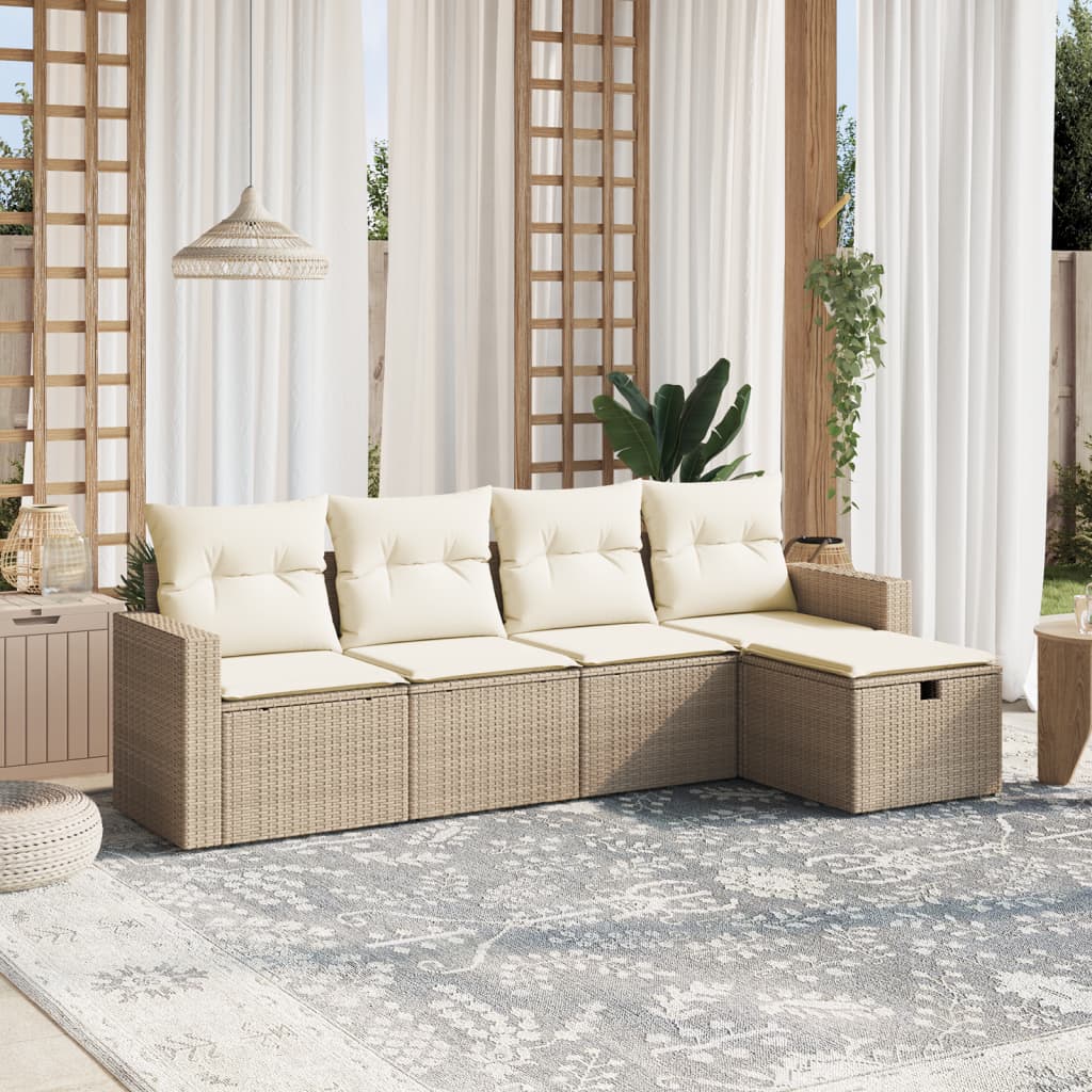 Set Divano da Giardino 5 pz con Cuscini Beige in Polyrattancod mxl 115762