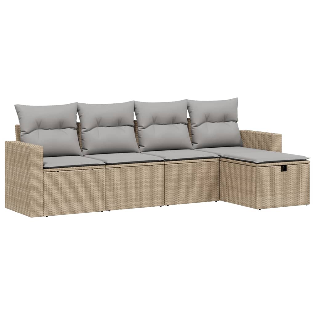 Set Divano da Giardino 5 pz con Cuscini Beige Misto Polyrattan 3263465