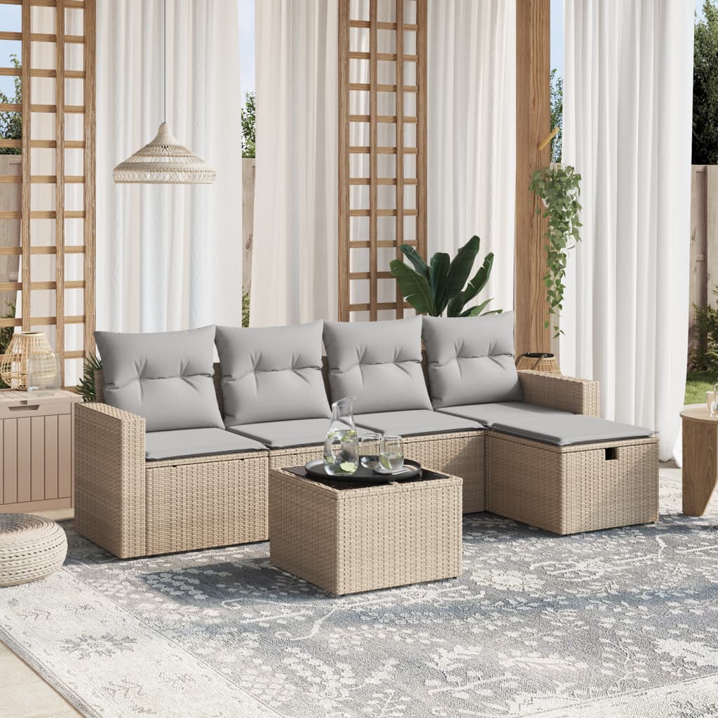 Set Divano da Giardino 6 pz con Cuscini Beige Misto Polyrattan 3263475