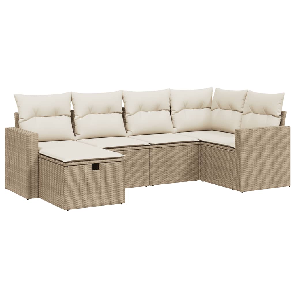 Set Divano da Giardino 6 pz con Cuscini Beige in Polyrattan 3263484