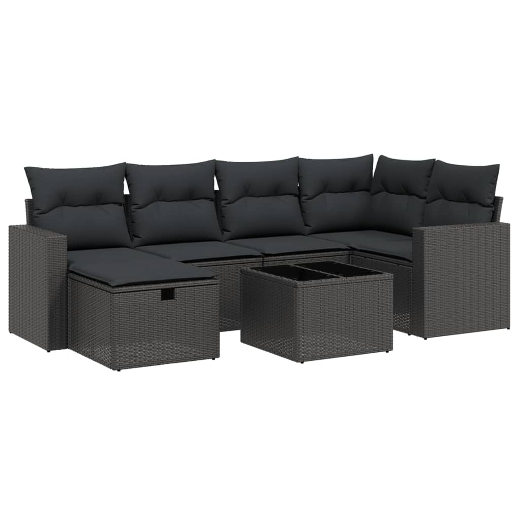 Set Divani da Giardino con Cuscini 7pz Nero Polyrattancod mxl 113693