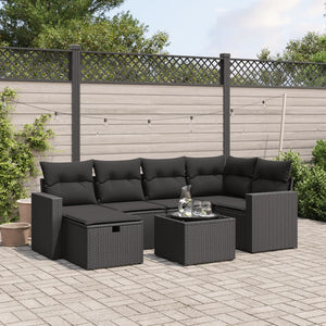 Set Divani da Giardino con Cuscini 7pz Nero Polyrattancod mxl 113693