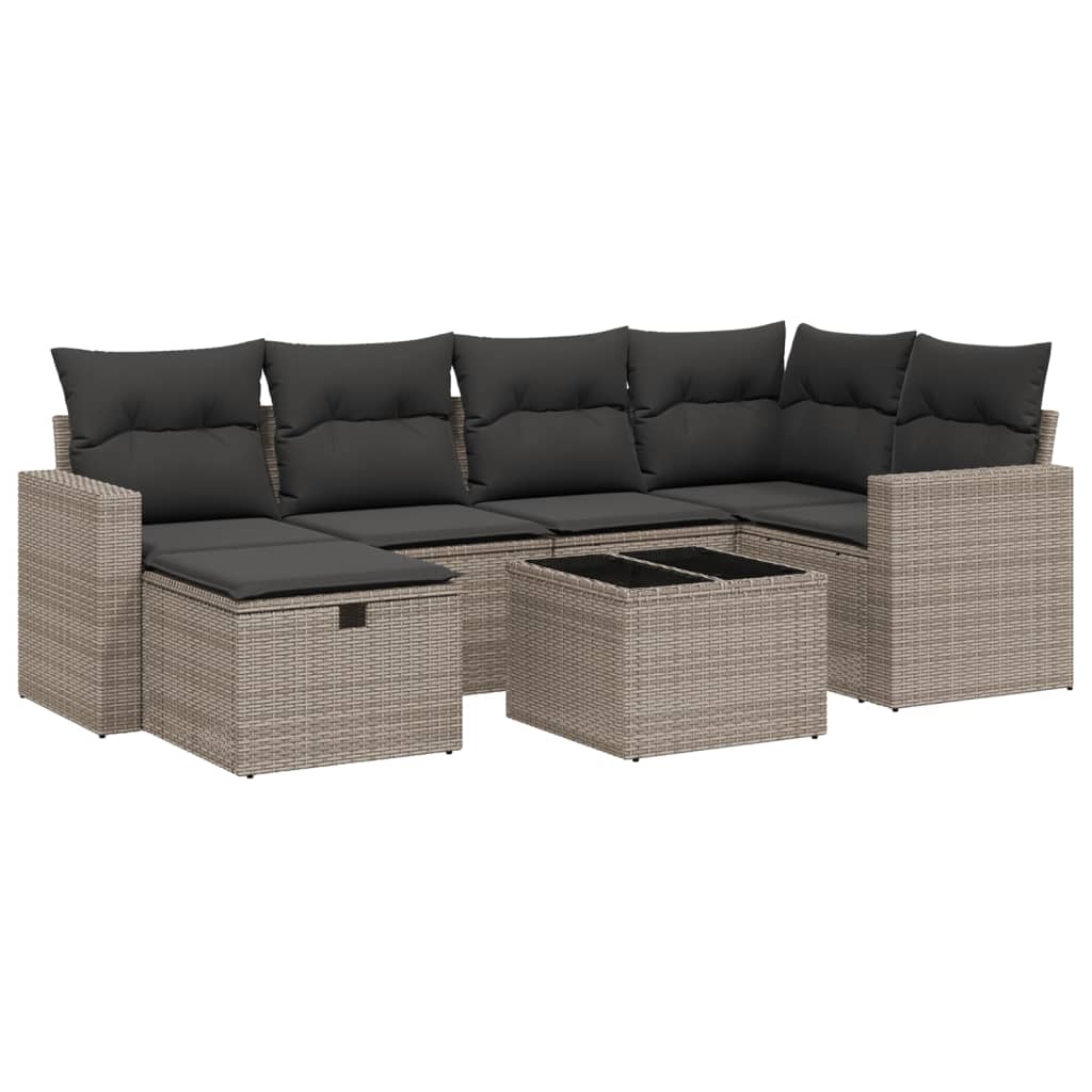 Set Divani da Giardino 7 pz con Cuscini Grigio in Polyrattan 3263496