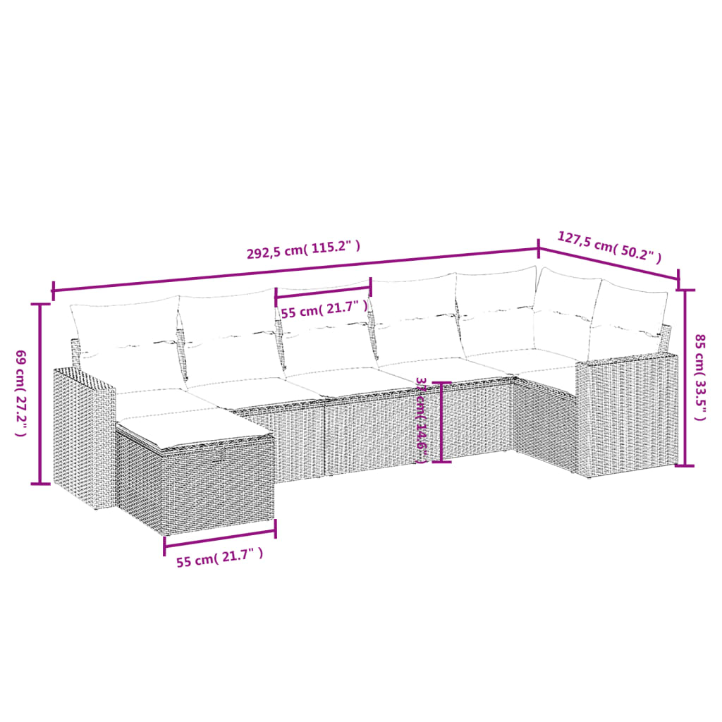 Set Divani da Giardino 7pz con Cuscini Grigio Chiaro Polyrattan 3263508