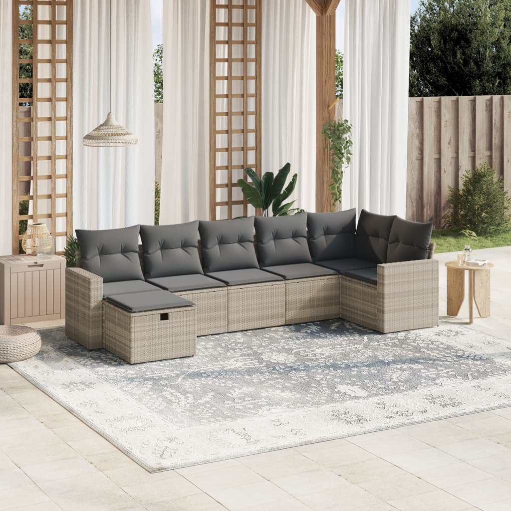 Set Divani da Giardino 7pz con Cuscini Grigio Chiaro Polyrattan 3263508