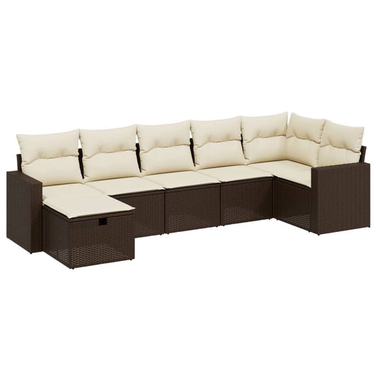 Set Divani da Giardino 7 pz con Cuscini Marrone in Polyrattan 3263509