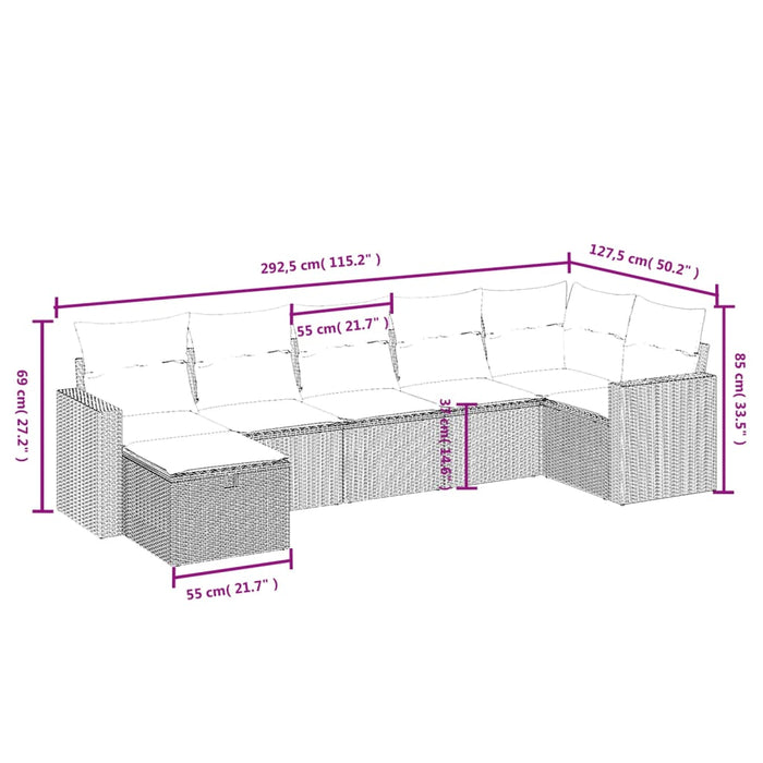 Set Divani da Giardino 7 pz con Cuscini Marrone in Polyrattan 3263509