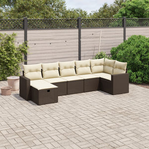 Set Divani da Giardino 7 pz con Cuscini Marrone in Polyrattan 3263509