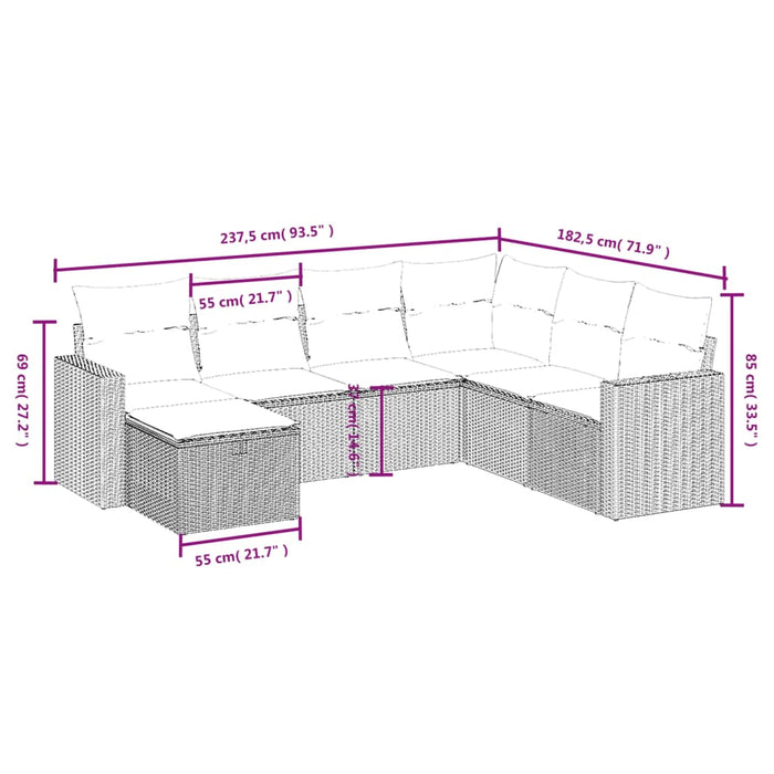 Set Divani da Giardino con Cuscini 7pz Nero Polyrattan 3263521