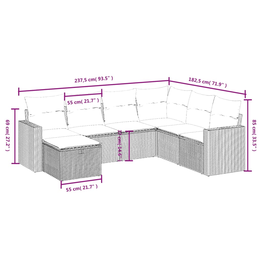 Set Divani da Giardino con Cuscini 7pz Nero Polyrattan 3263522