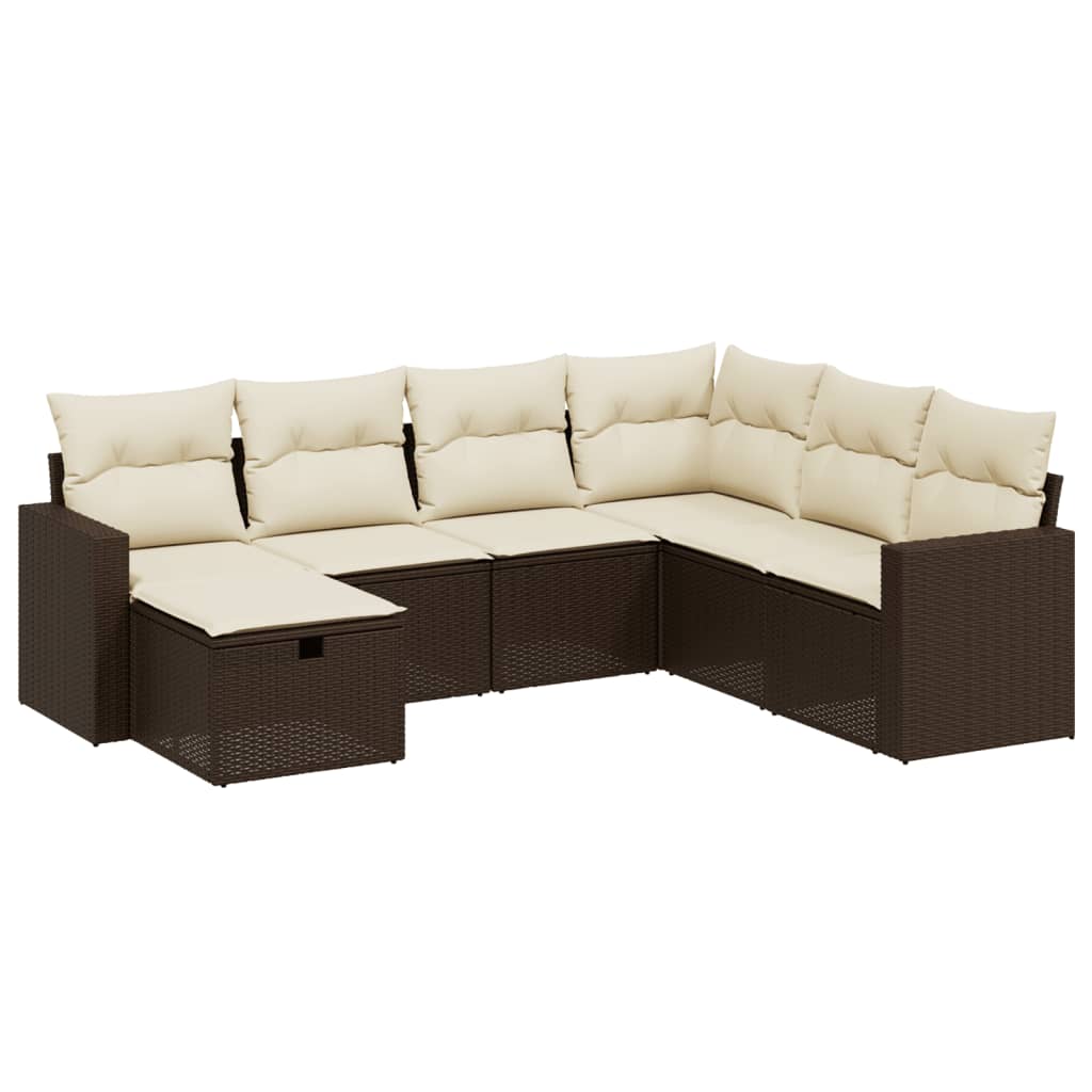 Set Divani da Giardino 7 pz con Cuscini Marrone in Polyrattan 3263529