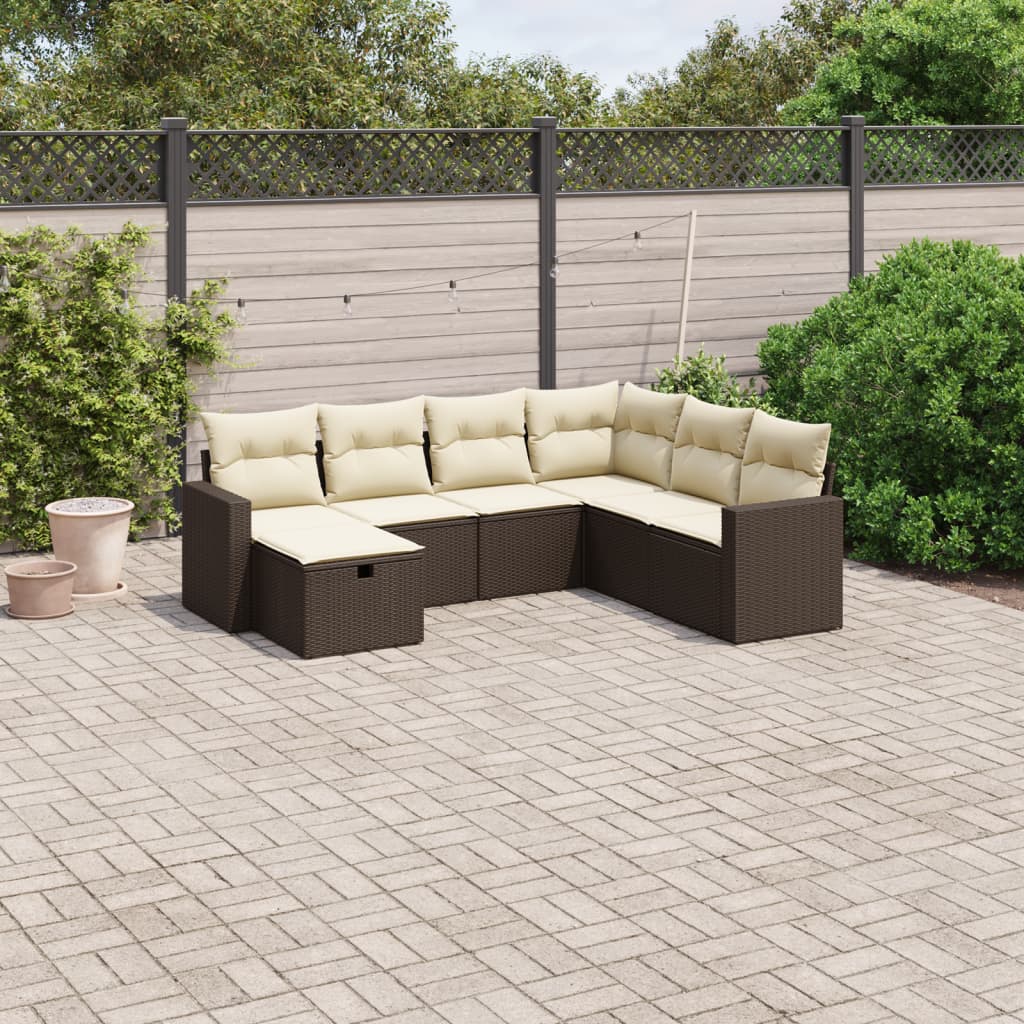 Set Divani da Giardino 7 pz con Cuscini Marrone in Polyrattan 3263529