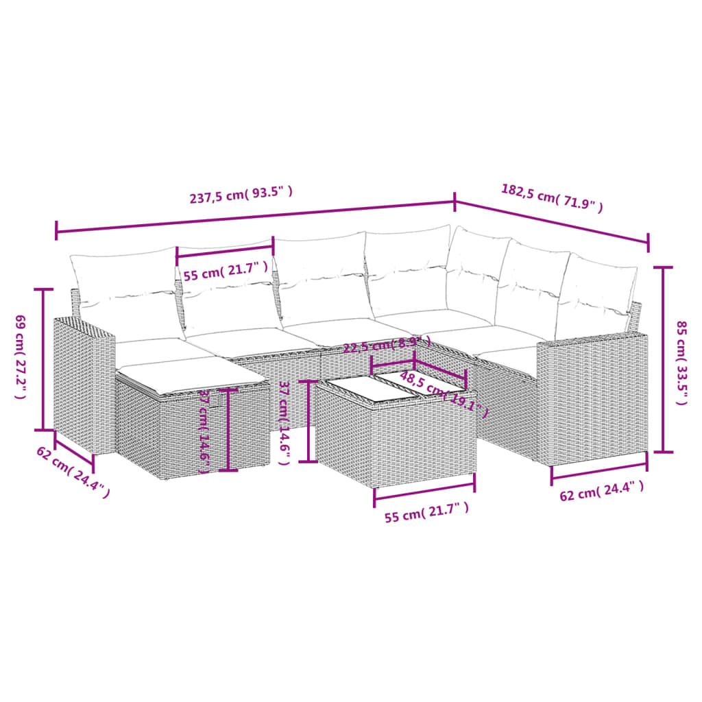 Set Divani da Giardino con Cuscini 8 pz Nero in Polyrattan 3263531