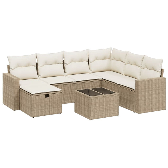 Set Divano da Giardino 8 pz con Cuscini Beige in Polyrattan 3263534