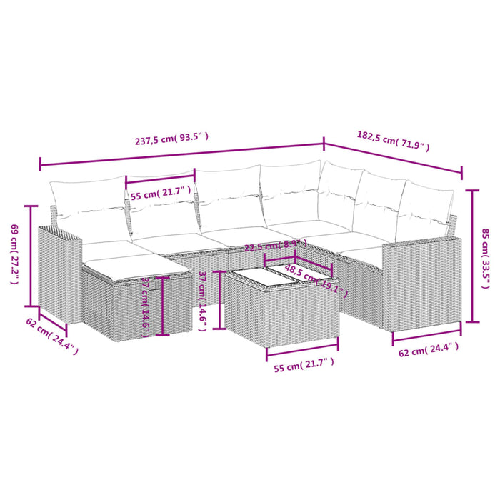 Set Divano da Giardino 8pz con Cuscini Grigio Chiaro Polyrattan 3263538