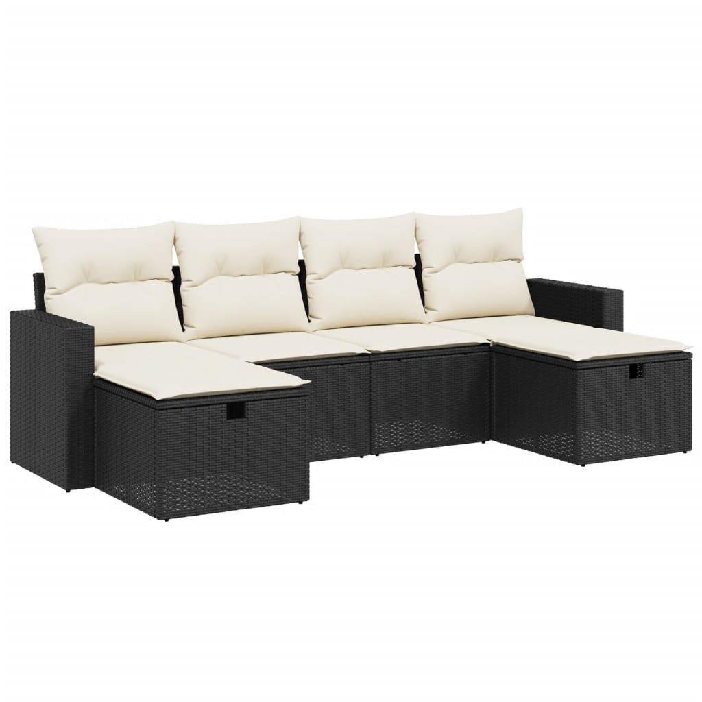 Set Divano da Giardino 6 pz con Cuscini Nero in Polyrattancod mxl 113696