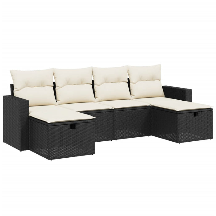 Set Divano da Giardino 6 pz con Cuscini Nero in Polyrattancod mxl 113696