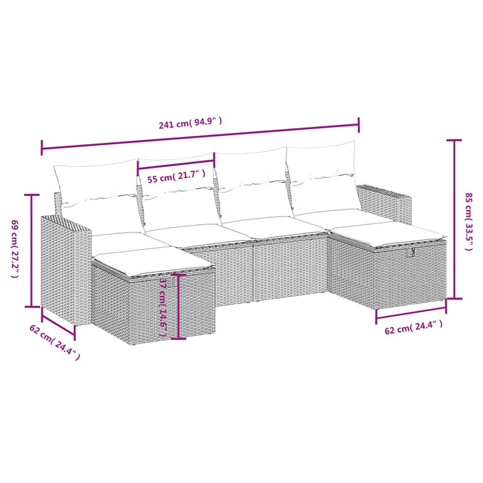 Set Divano da Giardino 6 pz con Cuscini Nero in Polyrattancod mxl 113696