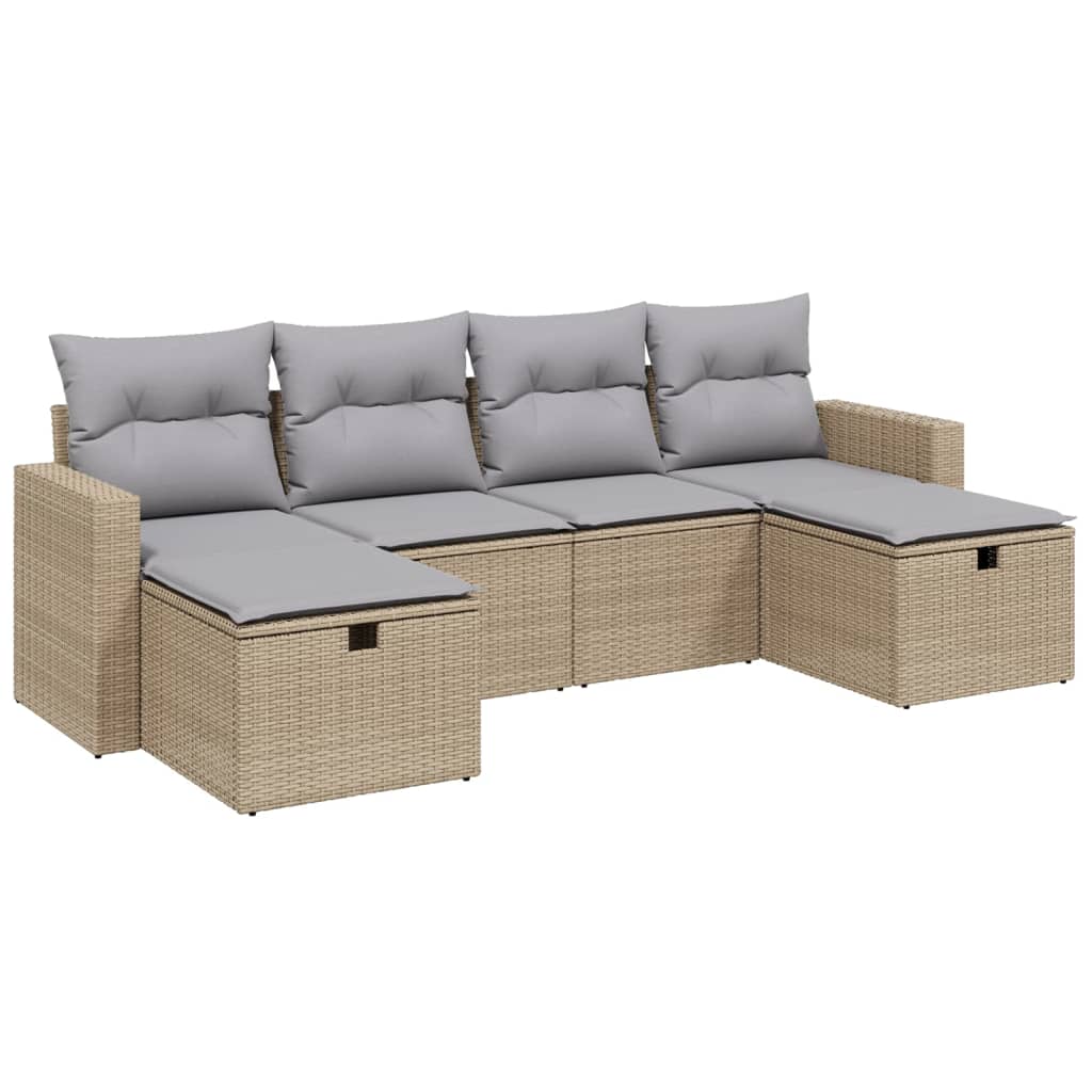 Set Divano da Giardino 6 pz con Cuscini Beige Misto Polyrattan 3263545