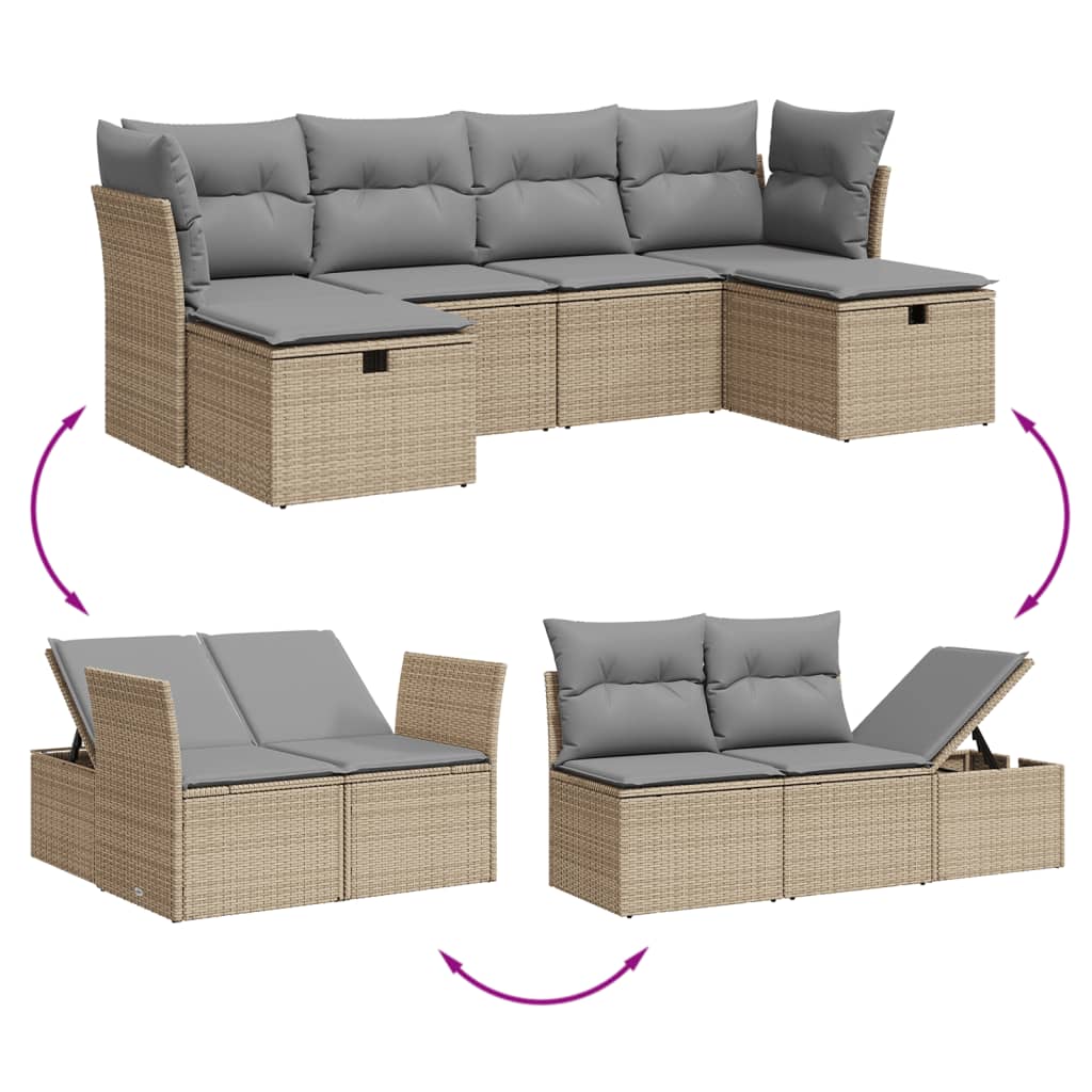 Set Divano da Giardino 6 pz con Cuscini Beige Misto Polyrattan 3263545