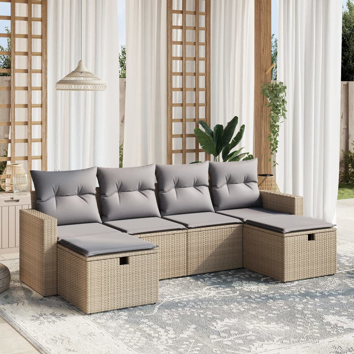 Set Divano da Giardino 6 pz con Cuscini Beige Misto Polyrattan 3263545