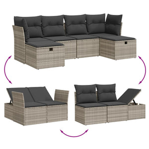 Set Divano da Giardino 6pz con Cuscini Grigio Chiaro Polyrattan 3263548