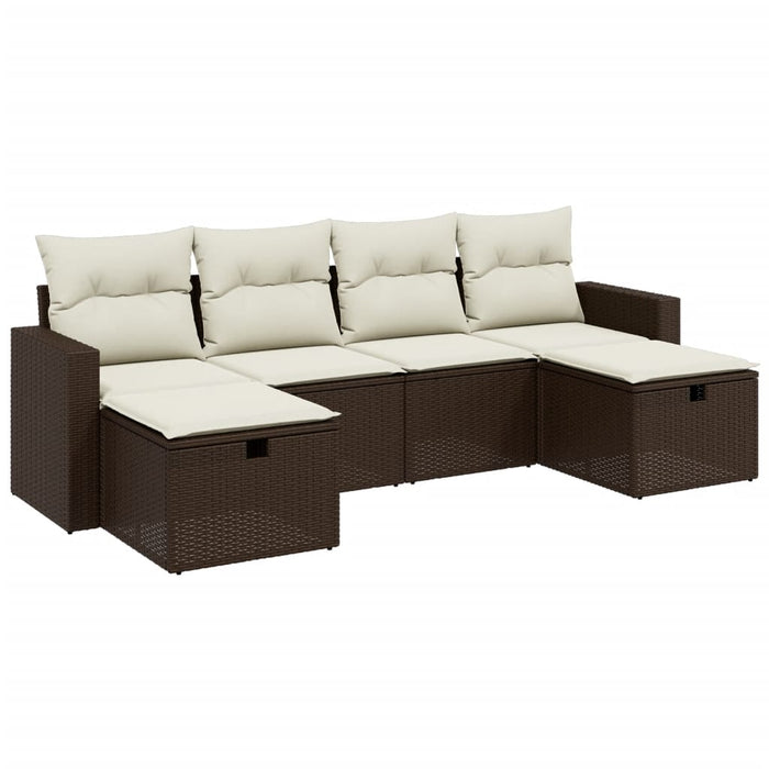 Set Divano da Giardino 6 pz con Cuscini Marrone in Polyrattan 3263549