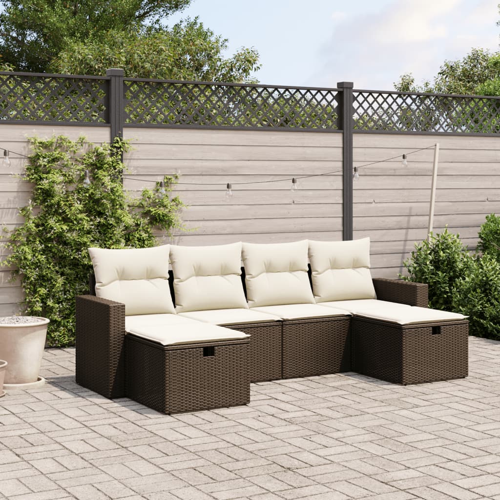 Set Divano da Giardino 6 pz con Cuscini Marrone in Polyrattan 3263549