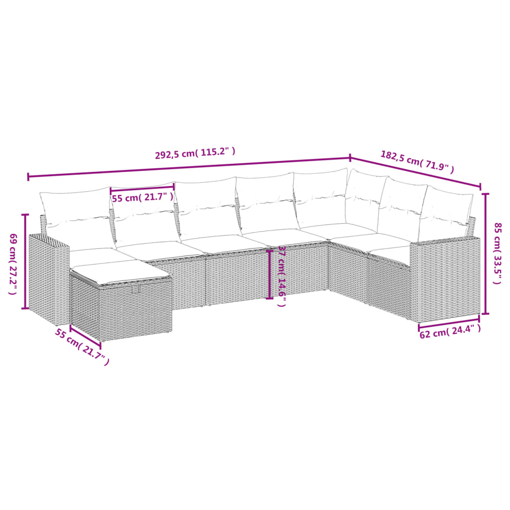 Set Divani da Giardino con Cuscini 8 pz Nero in Polyrattan 3263581