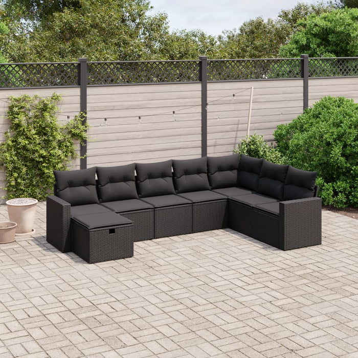 Set Divani da Giardino con Cuscini 8 pz Nero in Polyrattan 3263581