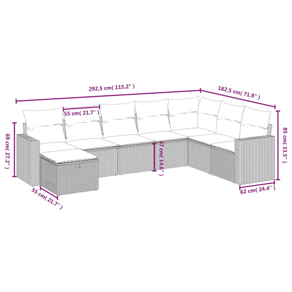 Set Divani da Giardino con Cuscini 8 pz Nero in Polyrattan 3263582