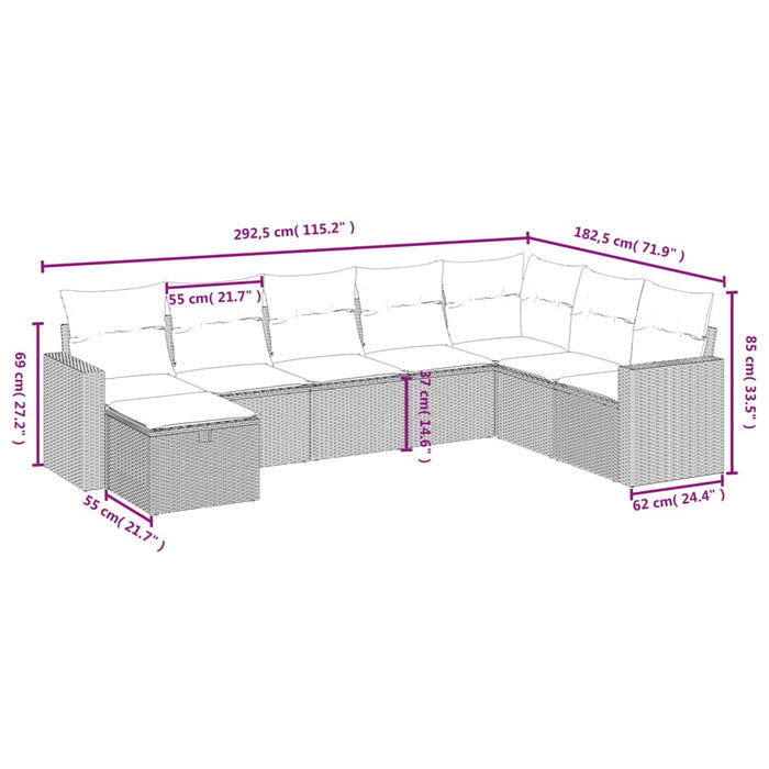 Set Divani da Giardino con Cuscini 8 pz Nero in Polyrattan 3263582