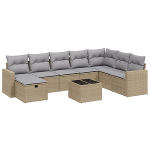 Set Divano da Giardino 9 pz con Cuscini Beige Misto Polyrattan 3263595