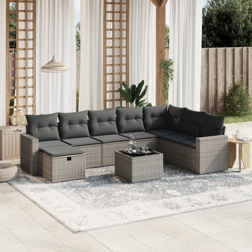 Set Divano da Giardino 9 pz con Cuscini Grigio in Polyrattancod mxl 113698