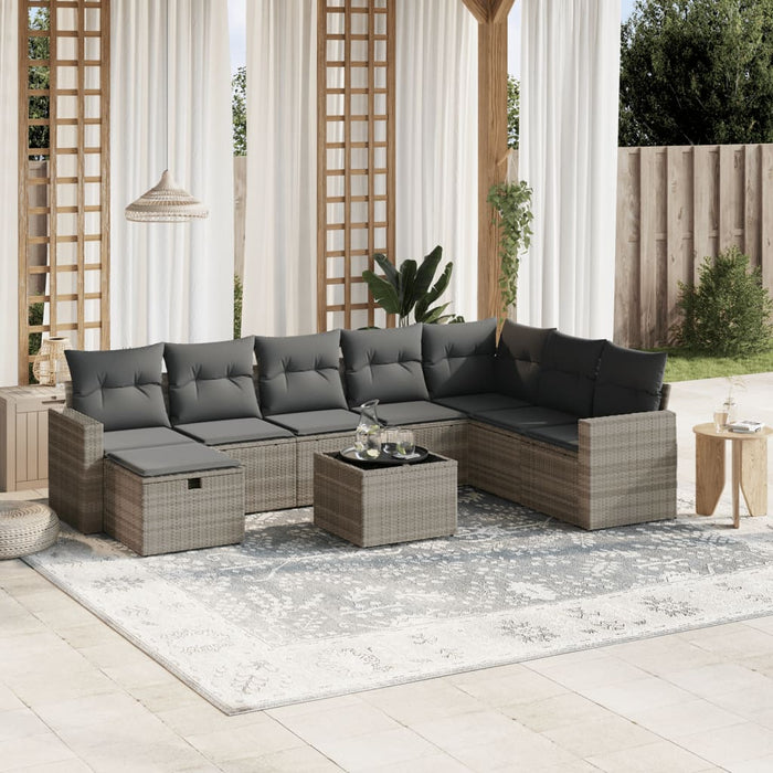 Set Divano da Giardino 9pz con Cuscini Grigio Chiaro Polyrattan 3263598