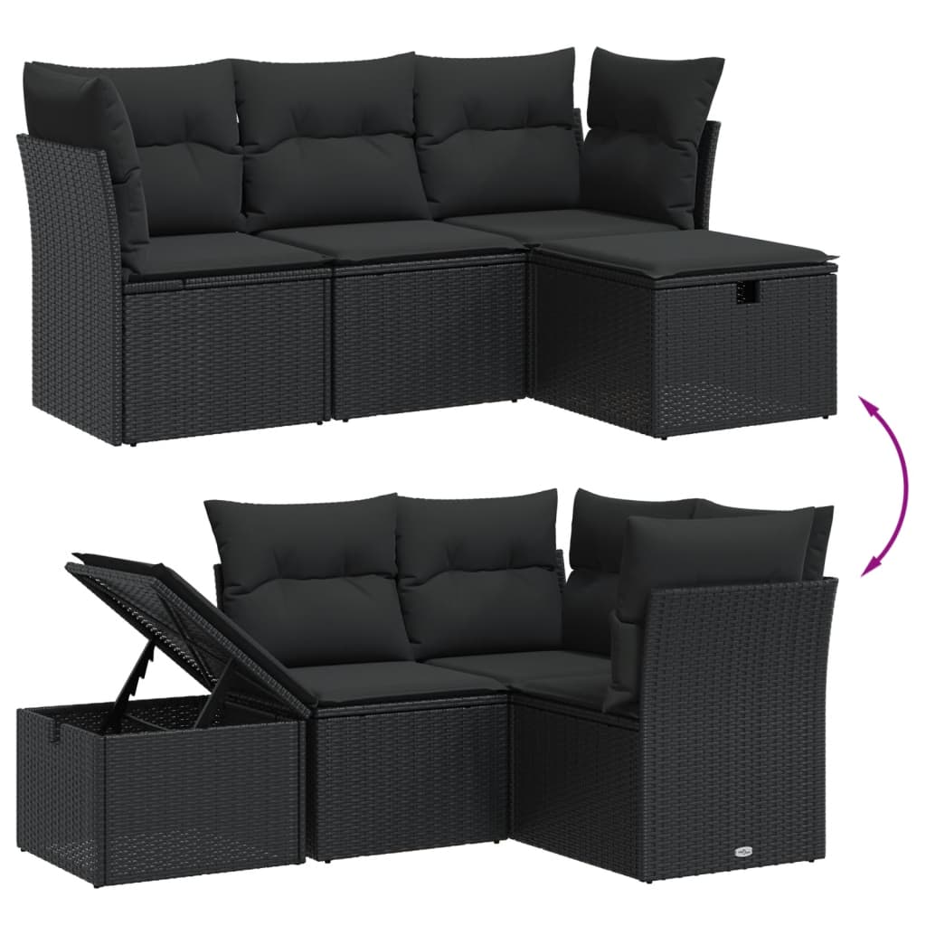 Set Divani da Giardino 4 pz con Cuscini Nero in Polyrattan 3263751